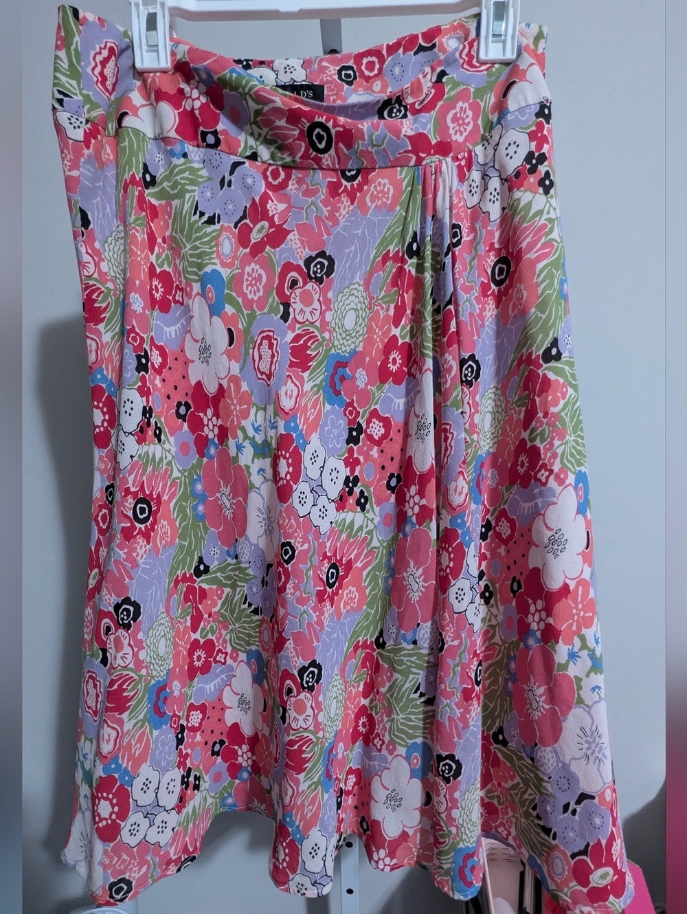 2000s Vintage Harolds Silk Floral Midi Skirt Women 14 Cottage Boho Pleated Bold